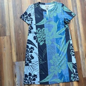 Chico’s 100% Cotton Floral Shift Dress Blue Green Size 0 Small NWT